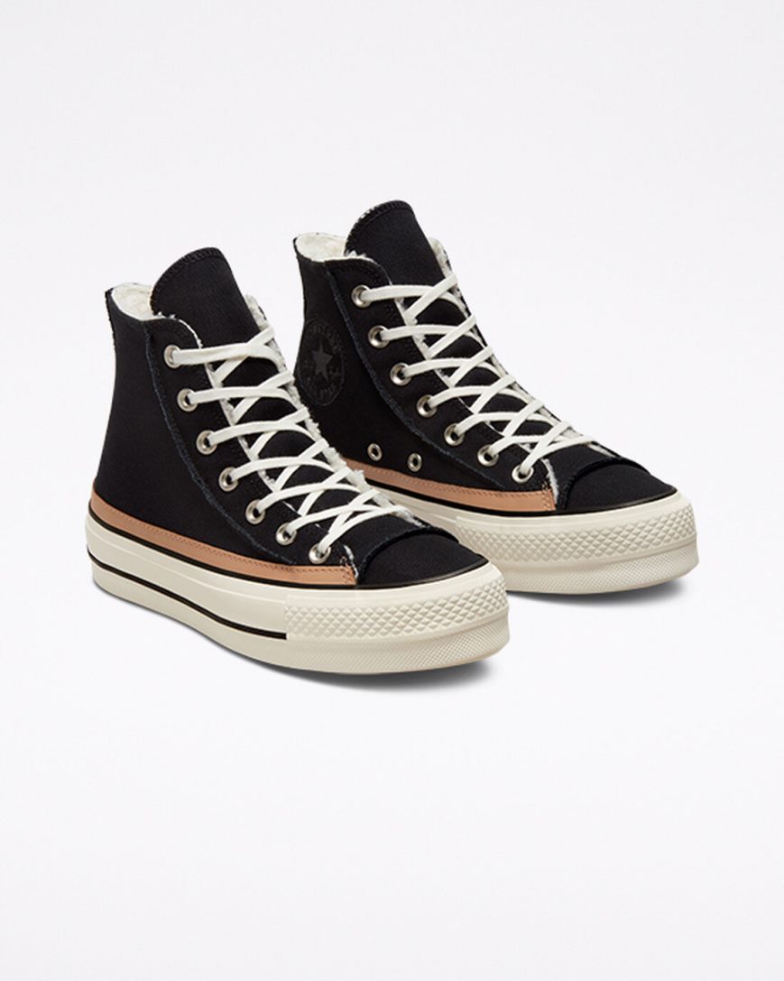 Zapatos Plataforma Converse Chuck Taylor All Star Lift Raw Edge Altas Mujer Negras Marrones | PE 40L7PE